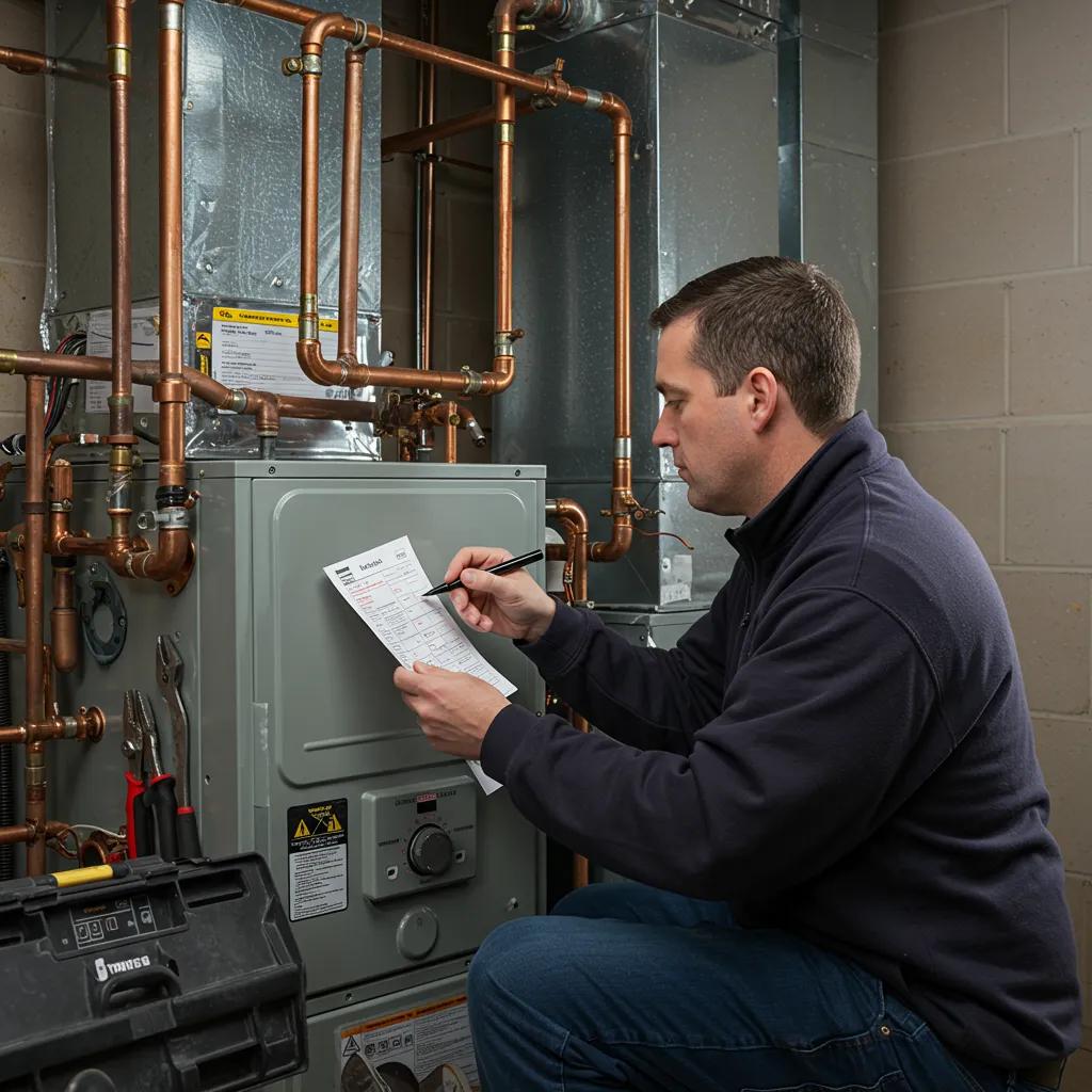 Technician performing a furnace tune-up, highlighting the advantages of professional maintenance for system longevity